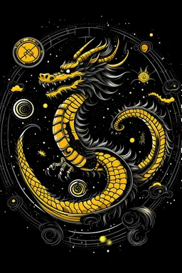 Bitcoin go to the moon with chinese dragon in yellow and black