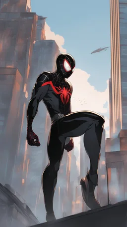 miles morales mix with venom symbiote in solo leveling shadow artstyle, Street boy them, intricate details, highly detailed, high details