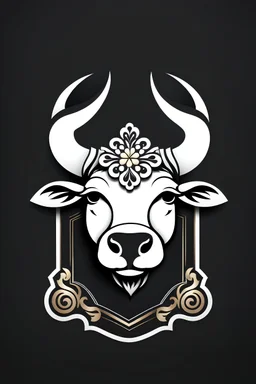 logo design, bunchy, 3d lighting, white ox, highly detailed face, cut off, symmetrical, friendly, minimal, round, simple, cute