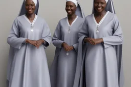 4 suore africane con tunica grigia figura intera sorrisi, visi armoniosi