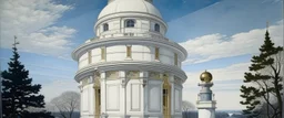 A white observatory with a telescope in the sky painted by Peter Carl Faberge