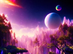 night stars galaxy crystal cosmic and galactic ambiance waterfall hill sky rocks sunset trees pools , full of details, smooth, bright sunshine，soft light atmosphere, light effect，vaporwave colorful, concept art, smooth, extremely sharp detail, finely tuned detail, ultra high definition, 8 k, unreal engine 5, ultra sharp focus