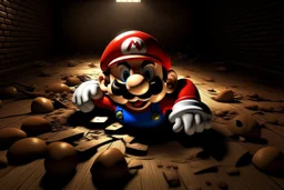 mario laying on the floor , super mad