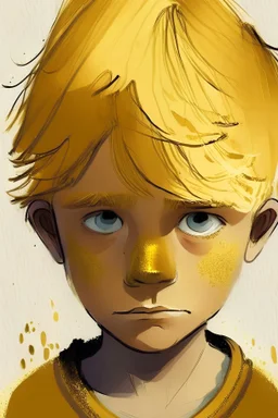 illustration childrens book , boy with color gold eyes and gold hair There once was a young lad by the name of Max. Max had a keen eye for detail and a keen sense of empathy. He could always tell when someone was angry or depressed.