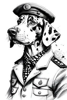 Ink sketch of a dalmatian dressed as a black cab driver