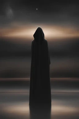 An enigmatic scene unfolds in this abstract digital art piece where a lone figure, shrouded in a captivating black haze, earnestly follows a distant star. The use of muted lighting accentuates the mystique, while the emphasis on detailed rendering and fine art quality aims to evoke a sense of depth and emotion.