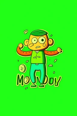 Style: Flat illustration with bold outlines Mood: Playful and joyful Lighting: Even and bright Text: "Monday" T-shirt design graphic, vector, contour, green background)