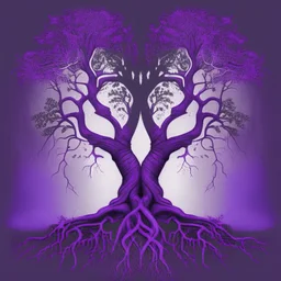 two trees with roots connected purple