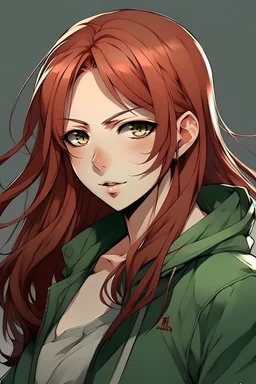 SNK femme Petit yeux vert foncé cheveux longs rouges sang taille moyenne petite poitrine