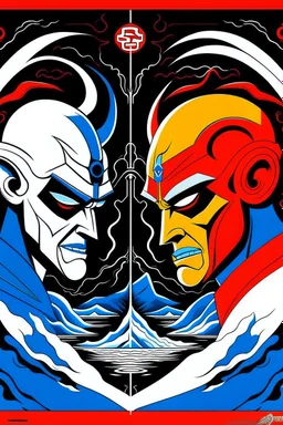 GOOD VS EVIL in the style of Hiroshi Nagai