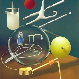 a Soap Bubble including unverse-like complex surgical instruments mixed with musical instruments,Painting By Adrian Ghenie, Rene Magritte, Salvador Dali, Lucian Freud