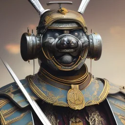 beautiful transparent smooth realistic japan robot samurai with cat face, extremely sharp detail, finely tuned detail, ultra high definition, 8k, unreal engine 5, ultra sharp focus, accurate wings, in fly mode