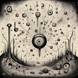 Weirdling Doomsday Lottery, pneumatic tube nightmare frequencies, Style by Jon Carling and Joan Miro and Alexander Jansson, surreal abstract art, surreal abstract masterpiece, juxtaposition of the uncanny and the banal, sharp focus, weirdcore