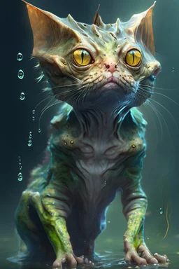 Amphibian humanoid cat fused ,realistic, centered, digital painting, artstation, concept art, Breathtaking, 8k resolution, extremely detailed,3d rendered