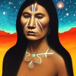 subtle indigenous woman in a galactic ambiance