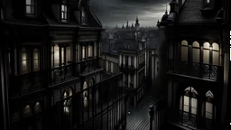idyllic city scape view from a balcony of a vampire house