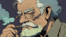 Old man smoking comic style