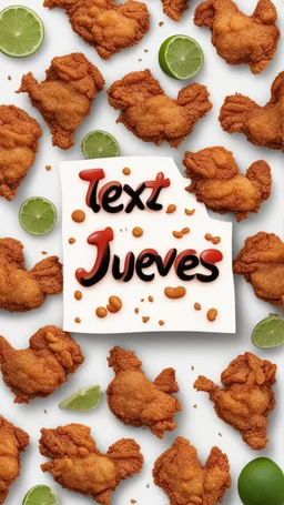 TEXT: "JUEVES" Made of fried CHICKEN, clean background