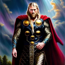 Ultra detailed fullbody Portrait in oil on canvas of King Thor , extremely detailed digital painting, extremely detailed face,crystal clear Big Glowing eyes, mystical colors ,perfectly centered image, perfect composition, rim light, beautiful lighting, 8k, stunning scene, raytracing, anatomically correct, in the style of robert e howard and Ken Kelley and Ohrai Noriyoshi and Simon Bisley and tomzj1