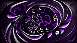 Black geometric background with dark purple spirals, no white
