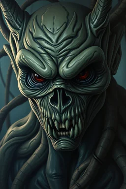 Swamp Thing, dark ball , ominous, facepaint, waist up portrait, intricate, oil on canvas, masterpiece, expert, insanely detailed, 4k resolution, retroanime style, cute big circular dark eyes, cinematic smooth, intricate detail , soft smooth lighting, soft pastel colors, painted Renaissance stylestyle
