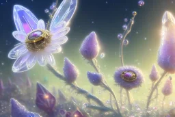 one big crystal subtle flower in a galactic ambiance with a very little beautiful fairy, transparent petals, delicate colors, in the foreground, full of details, smooth, bright sunshine，soft light atmosphere, light effect，vaporwave colorful, concept art, smooth, extremely sharp detail, finely tuned detail, ultra high definition, 8 k, unreal engine 5, ultra sharp focus