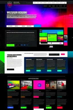 modern marketing agency website with navigation, photos and text as a painted paper draft, many colors, extremely many details, dark ambience, 8k