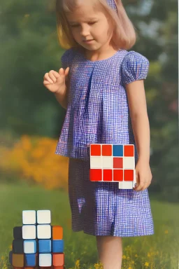 Little girl , dress with rubik's cubes, 1970s