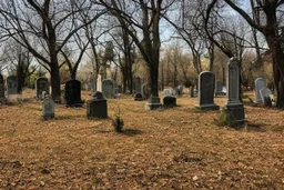 Creepy trees, sunny day, abandoned cemetery