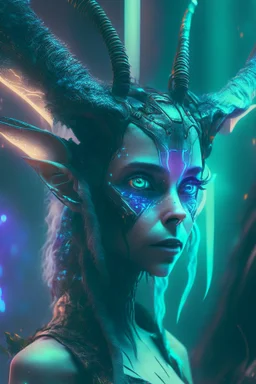 Faun fairy alien ,futuristic, cinematic, cyberpunk, 8k quality