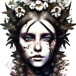 singer Danish MØ face,Style Yoji Shinkawa, watercolor illustration , Dryad, plants, wildflower,