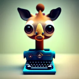 Tiny cute giraffe using a typewriter toy, standing character, soft smooth lighting, soft pastel colors, skottie young, 3d blender render, polycount, modular constructivism, pop surrealism, physically based rendering, square image