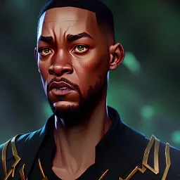 portrait, will smith as black panther, in dark forest, dynamic lighting, 8k, ultra detailed