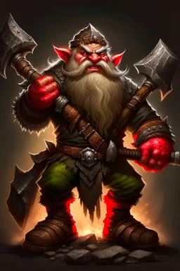 gnome warrior enraged fury berserker fantasy barbarian armored wild savage angry axes cleaver attack striking