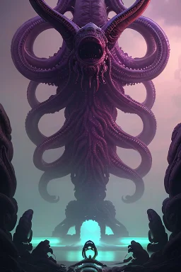 Alien Kraken,by greg rutkowski and wlop and sandra chevrier, purple blue color scheme, high key lighting, volumetric light, digital art, highly detailed, fine detail, intricate, ornate, complex, octane render, unreal engine, photorealistic