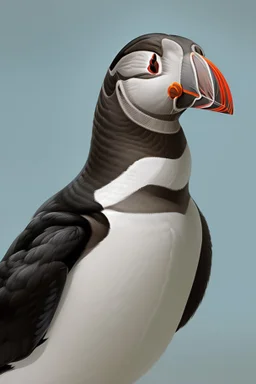 realistic detailed painting of a puffin bird on a white background.