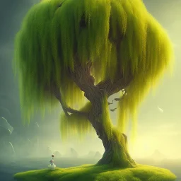 one lonely willow tree like a child