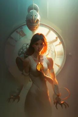 Clock monster, sharp focus, digital, painting, 8 k, concept art, art by wlop, artgerm, greg rutkowski and alphonse mucha