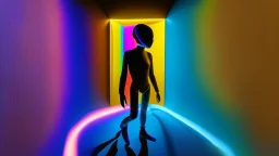 shadow made of different colors of a person entering virtual reality