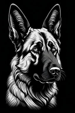 A line art of dog (German Shepherd). make this black with a white background and with thicker lines. Make the dog look realistic