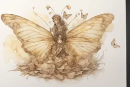 double exposure salad platter butterfly Jean Baptiste Monge watercolor and ink S<AI double exposure burned brown sepia colors abstract lines pastel colors golden glitter ink contours