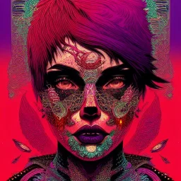 beautiful punk girl, hyper detailed, hyperdetailed, intricately detailed, illustration by <kilian eng>, purple tones, darkred tones,