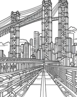 New York City Bridge coloring page, full body (((((white background))))), only use an outline., real style, line art, white color, clean line art, white background, Sketch style.