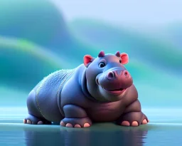 baby hippo, natural environment, photojournalism, hyper detailed, hyper realism, pixar character, sweet and gentle, friendly,