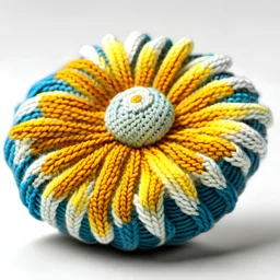 3d daisy flower made with wool threads that form a wool ball, front view, without background