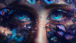 universe in eyes, enchanted Witch, aura of flowers, butterflies everywhere, intricate, 8k, macro photography Witch, aura of flowers, butterflies everywhere, intricate, 8k, macro photography