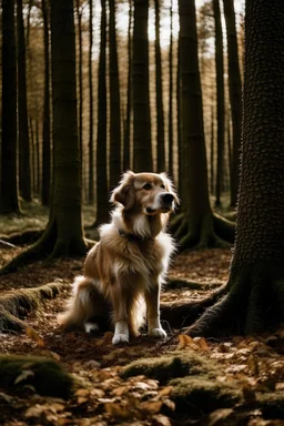 A dog in the woods.