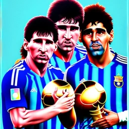 Lionel Messi und diego armando maradona halten gemeinsam in einem Stadion den Worldcup in der Hand, Fußball, stadion, viele menschen, perfect quality, argentinien