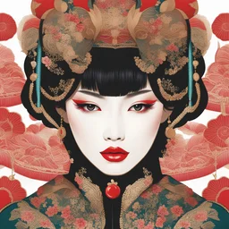close up a beautiful Japanese woman, make up, red lips