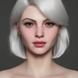 potrait sexy girl hot, close-up, short hair, white color hair, smile, , 8k ,rtx ,eyebrows like serious,facing left, hyper realistis